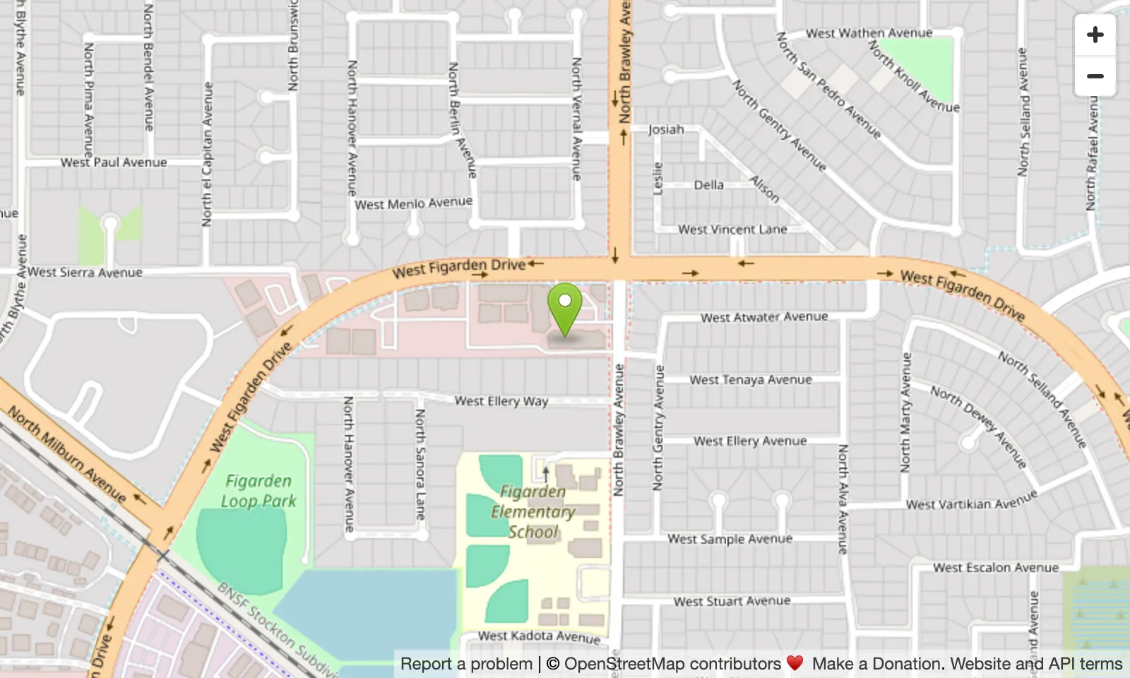 Map showing Title 29 Fitness at 4025 Figarden Dr., #107, Fresno